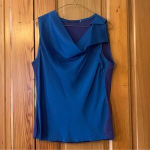 Elie Tahari Blue Sleeveless Cowl Neck Blouse Size: L